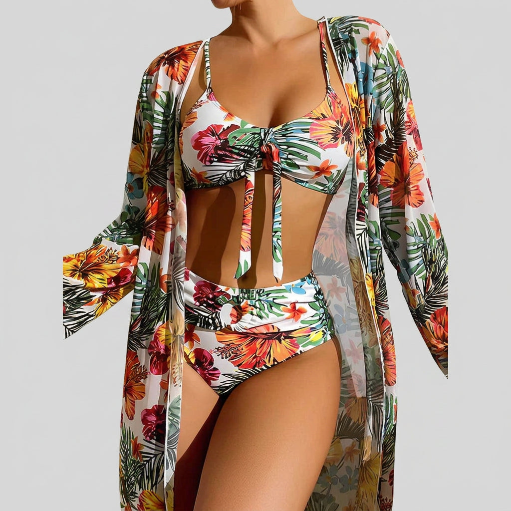 Women’s Tropical Bikini and Kimono Cover Up Set