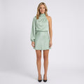 Women One Shoulder Satin Mini Dress - Asymmetric Occasion Dress