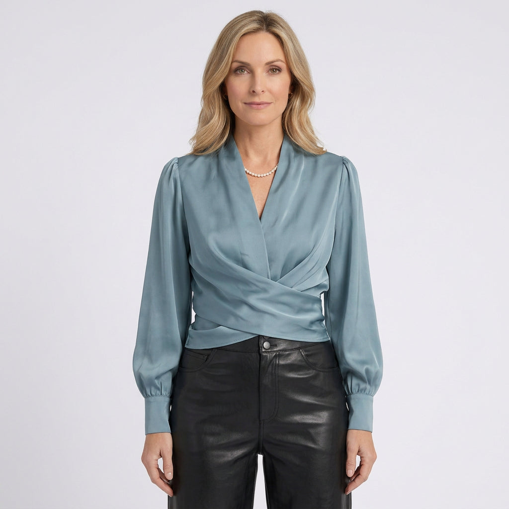Women Wrap Blouse Long Sleeve Office Workwear Everyday