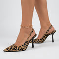 Women Leopard Print Slingback Heels Pointed Toe - Statement Heels
