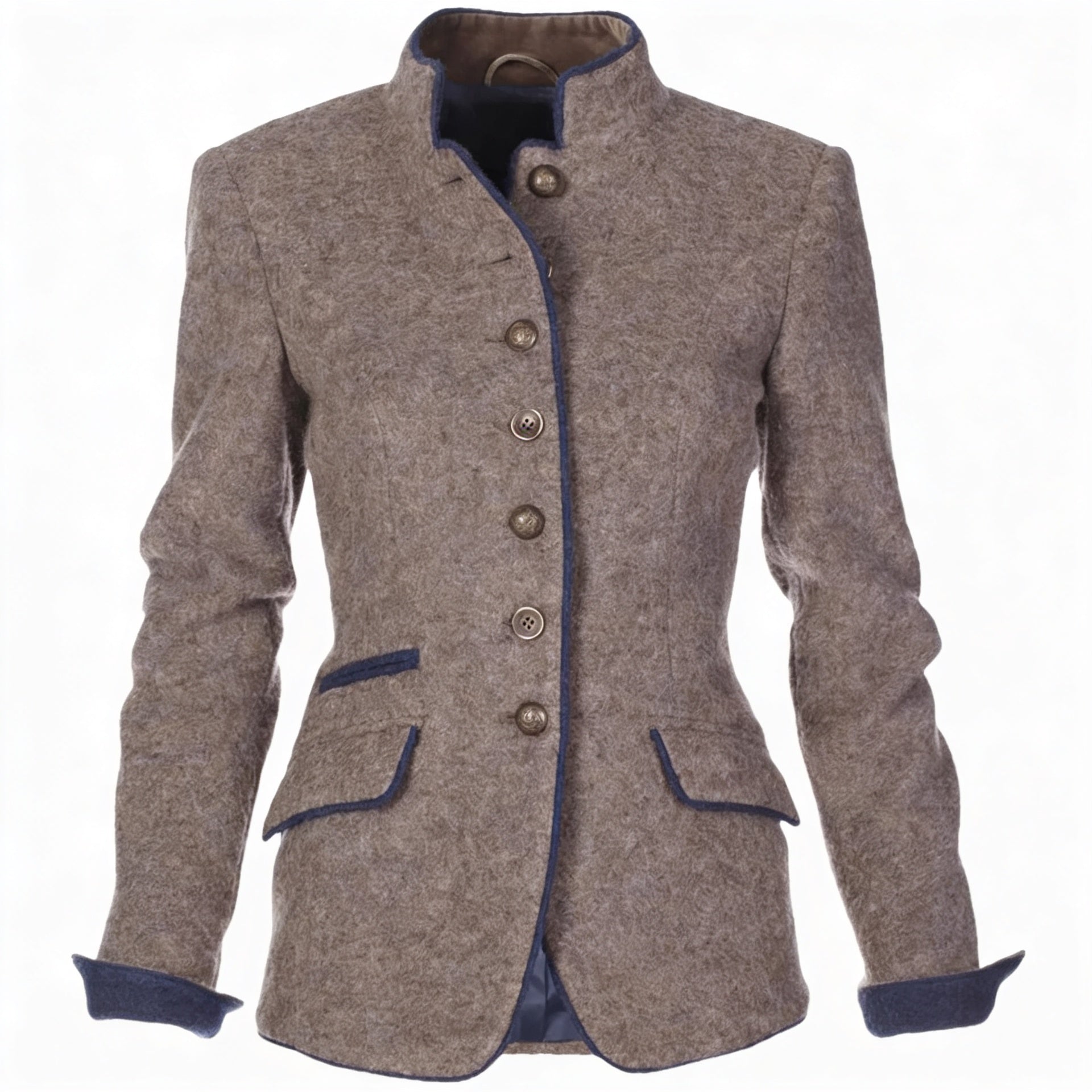 Women’s Tailored Stand Collar Jacket – Button Front Blazer Coat