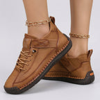 Women Leather Casual Sneakers Lace Up Comfort Shoes - Low Top Sneakers