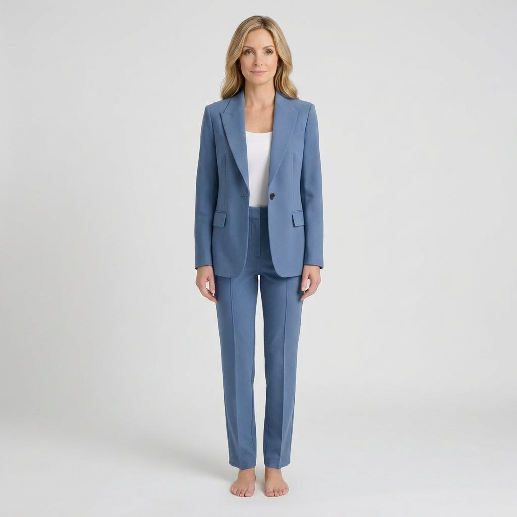 Women Two Piece Tailored Suit Set Blazer and Straight Leg Trousers