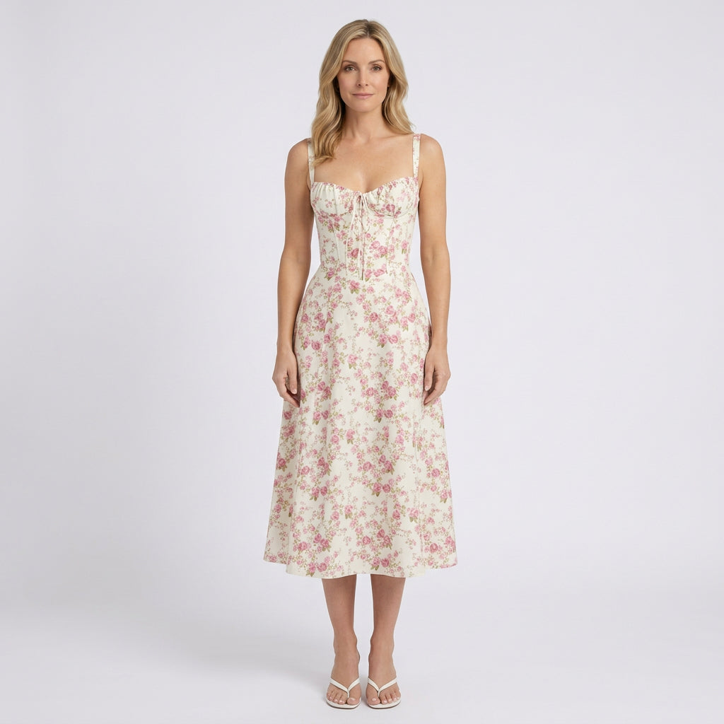 Women Floral Midi Fit and Flare Dress Sleeveless - Casual Occasion Dress